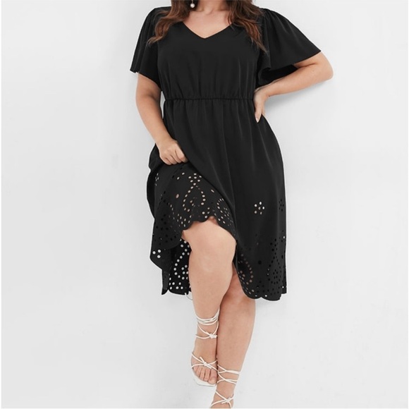 BloomChic Dresses & Skirts - BLOOMCHIC 14-16 Black Ruffles Pocket Lace Eyelet Broderie Anglaise Midi Dress